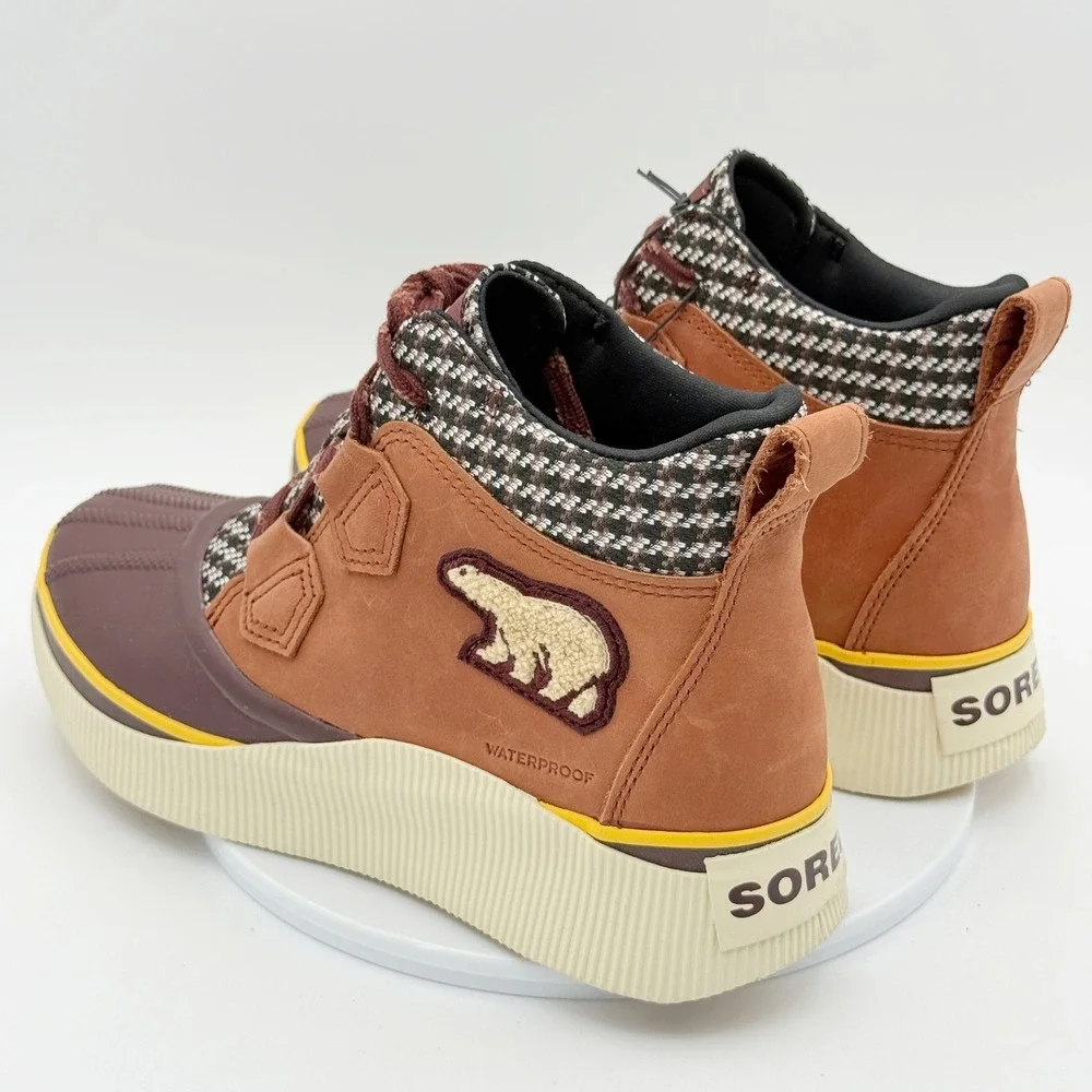 Sorel Out N About Classic Boots 7.5 Womens Rustic Brown / Plaid Waterproof NEW